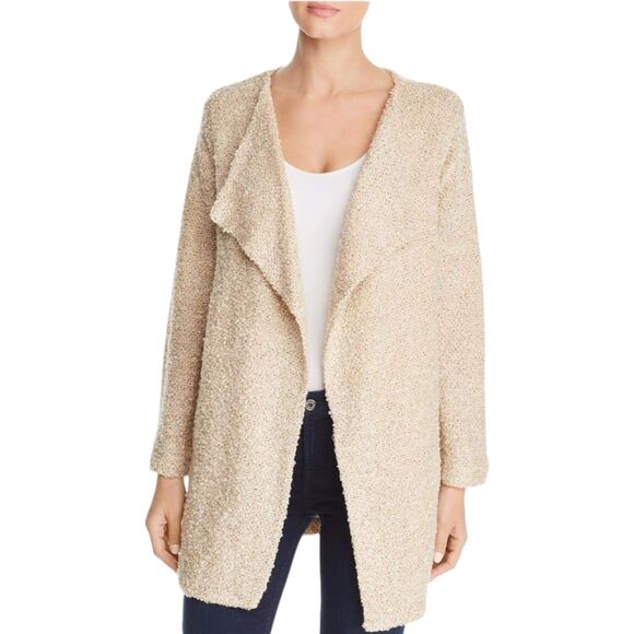 Calvin Klein Tan Beige Black Boucle Knit Pockets Long Cardigan Sweater Women 1X - Picture 1 of 7